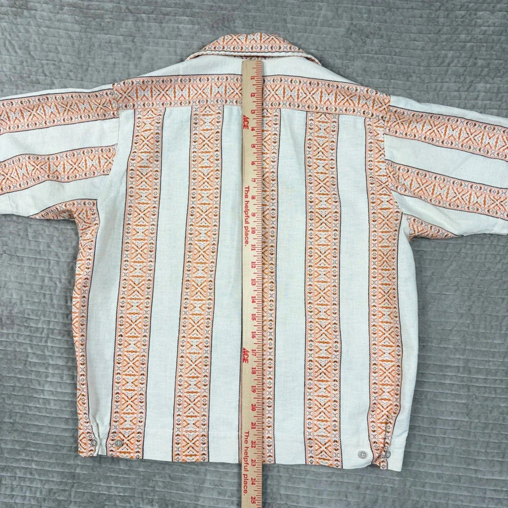 Vintage Career Club Shirt Jac Mens Medium Orange Embroidered Stripe 70s USA
